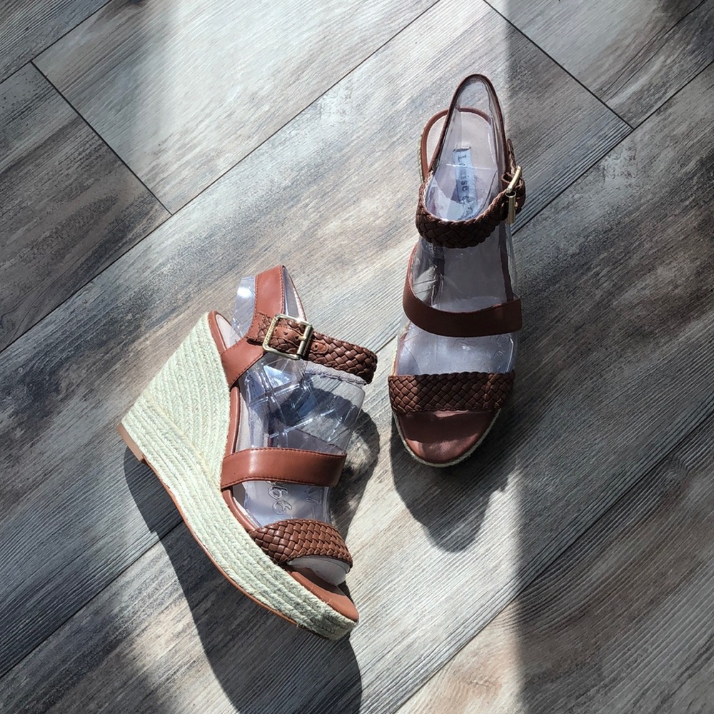 Saddle leather platform wedge espadrilles